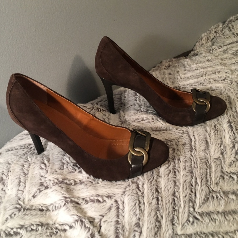 Brown Calvin Klein Heels with Bronze Buckle